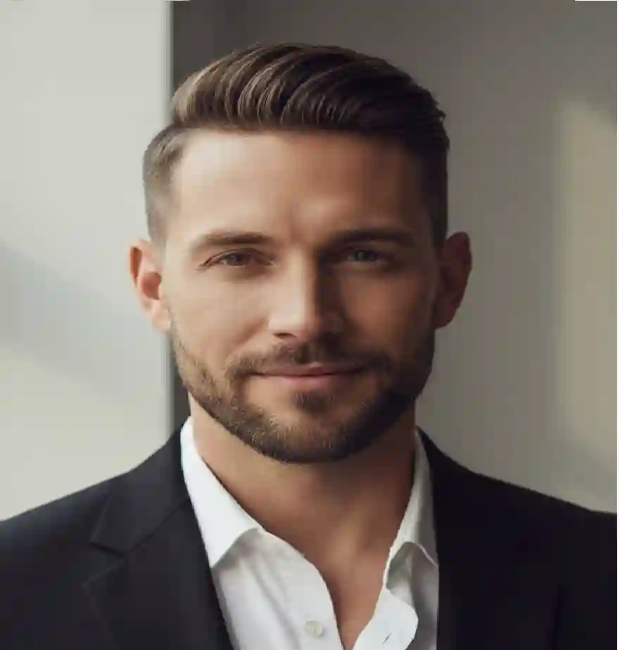 Square face shape look with soft waves and side part